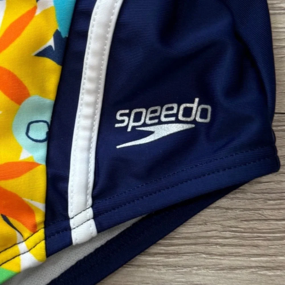 Speedo Girls Size 12 One Piece Swimsuit Floral Navy Blue‎ Racerback Athletic